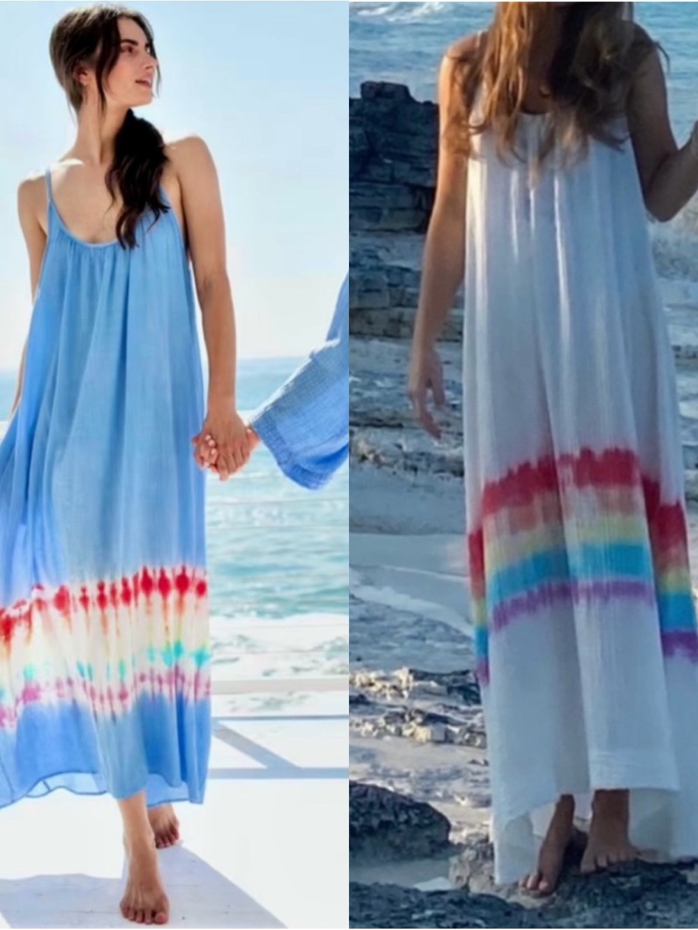9Seed Tulum Prism Rainbow Tie Dye Cotton Cover Up Maxi Dress One Size
